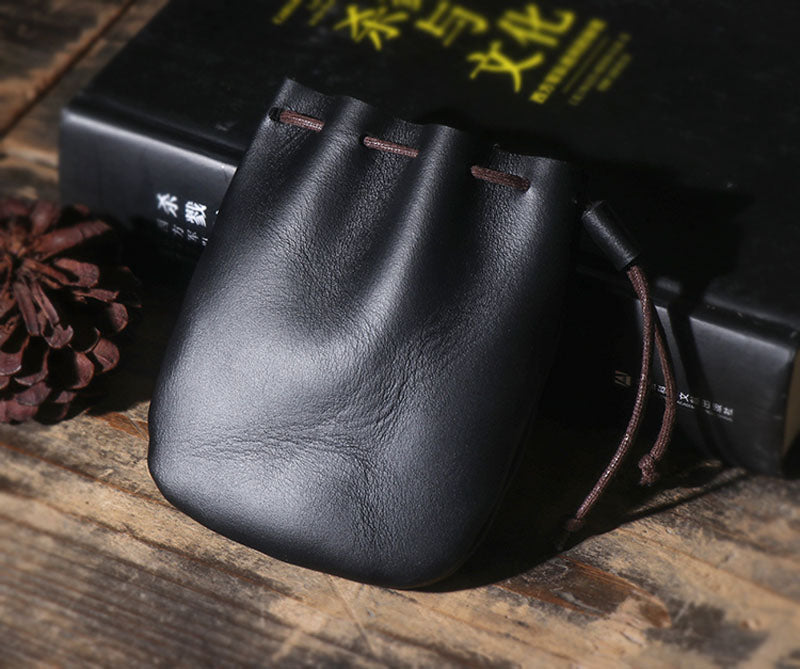 Vintage Coin Purse - Genuine Leather Drawstring Wallet