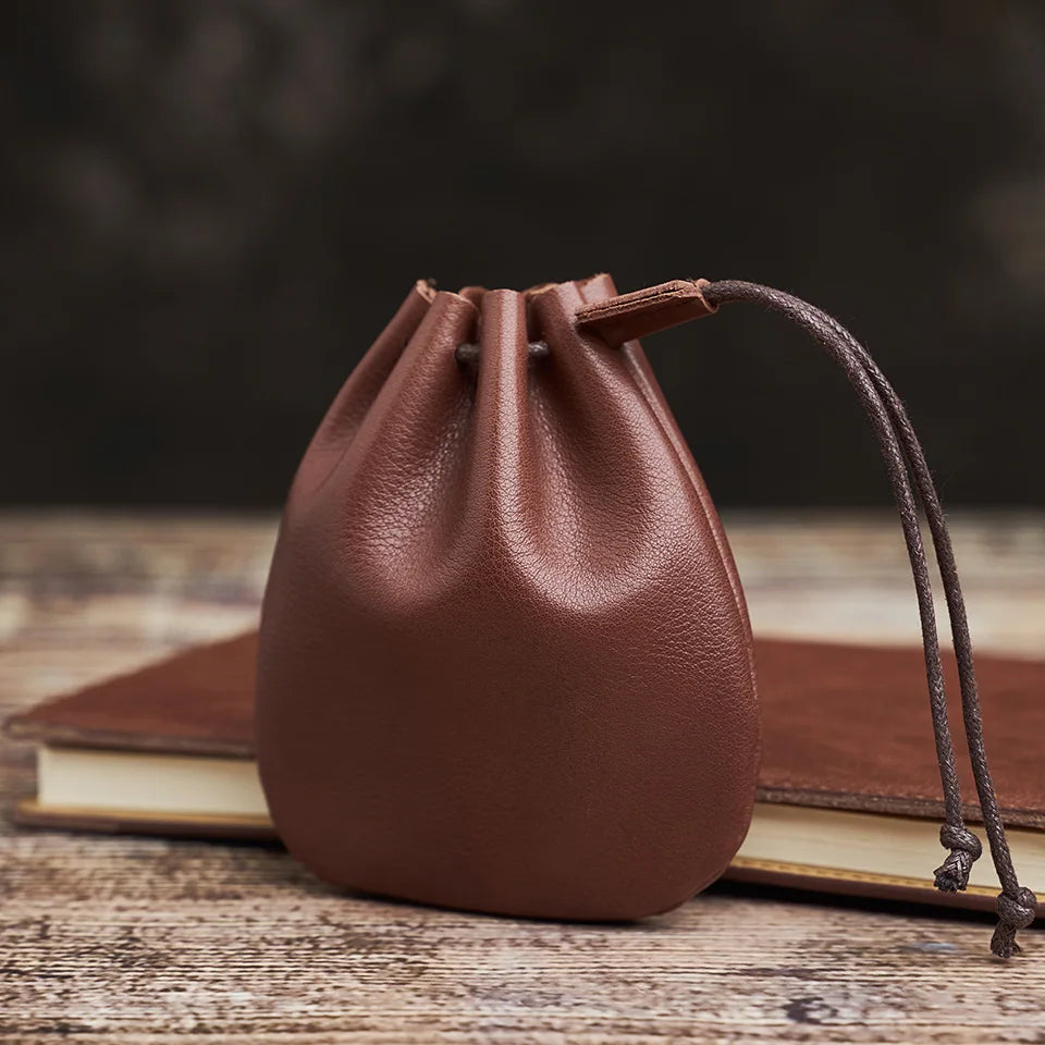 Vintage Coin Purse - Genuine Leather Drawstring Wallet