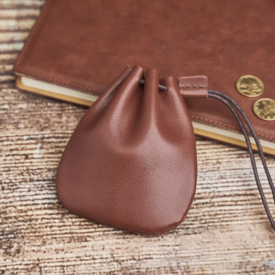 Vintage Coin Purse - Genuine Leather Drawstring Wallet