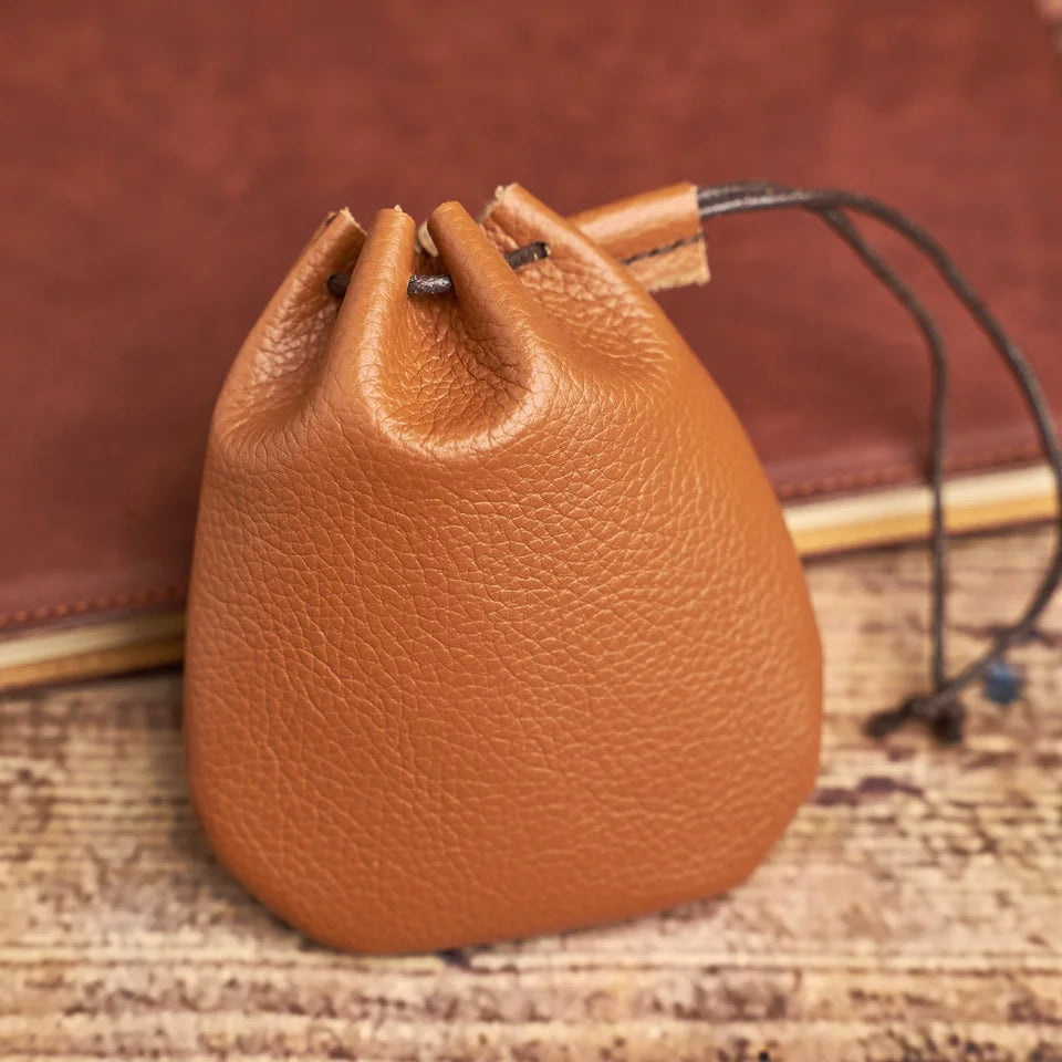 Vintage Coin Purse - Genuine Leather Drawstring Wallet