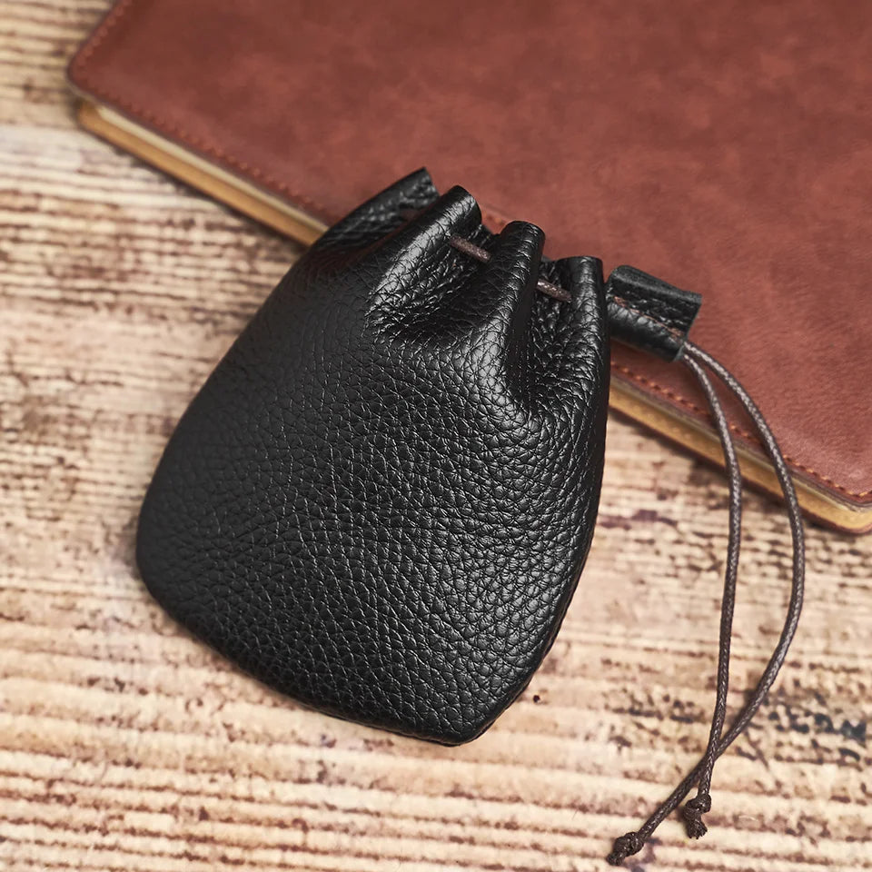 Vintage Coin Purse - Genuine Leather Drawstring Wallet