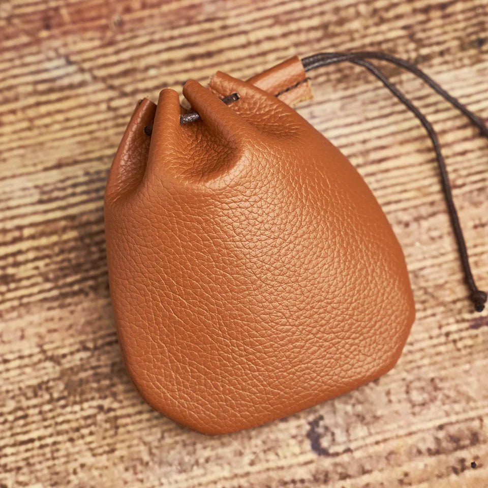 Vintage Coin Purse - Genuine Leather Drawstring Wallet