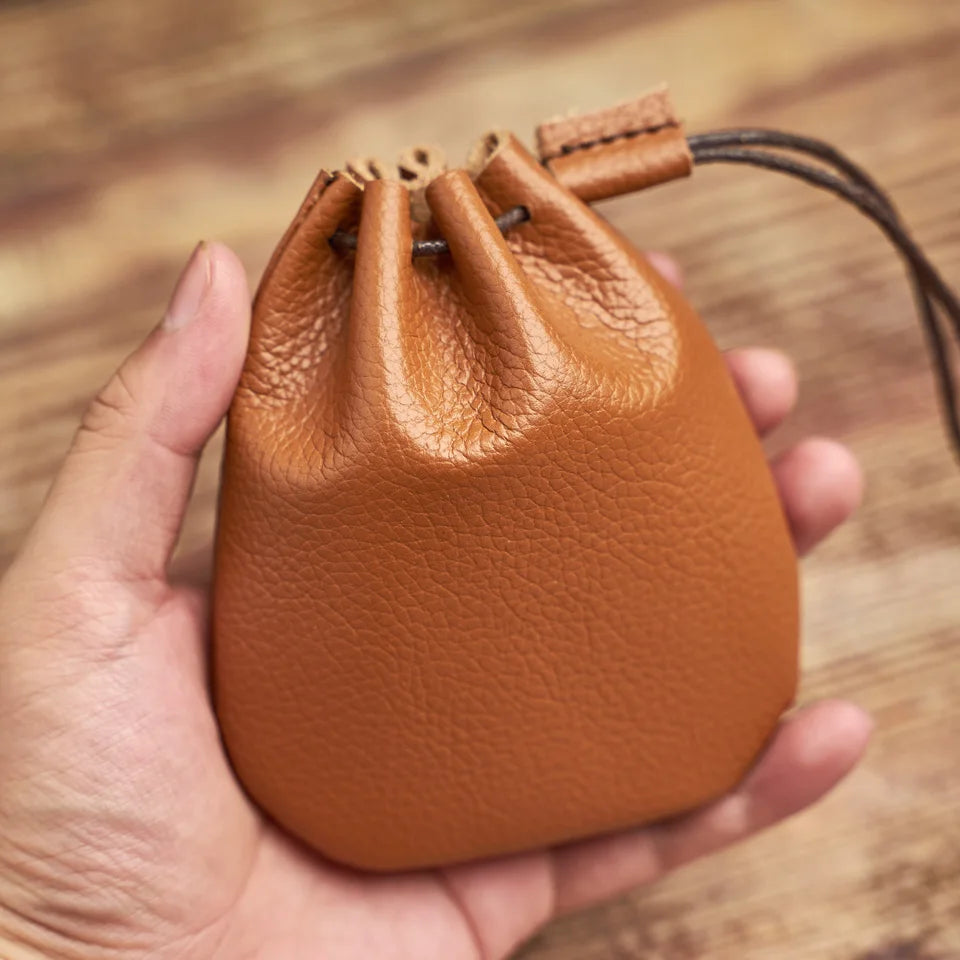 Vintage Coin Purse - Genuine Leather Drawstring Wallet