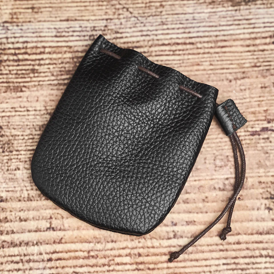 Vintage Coin Purse - Genuine Leather Drawstring Wallet