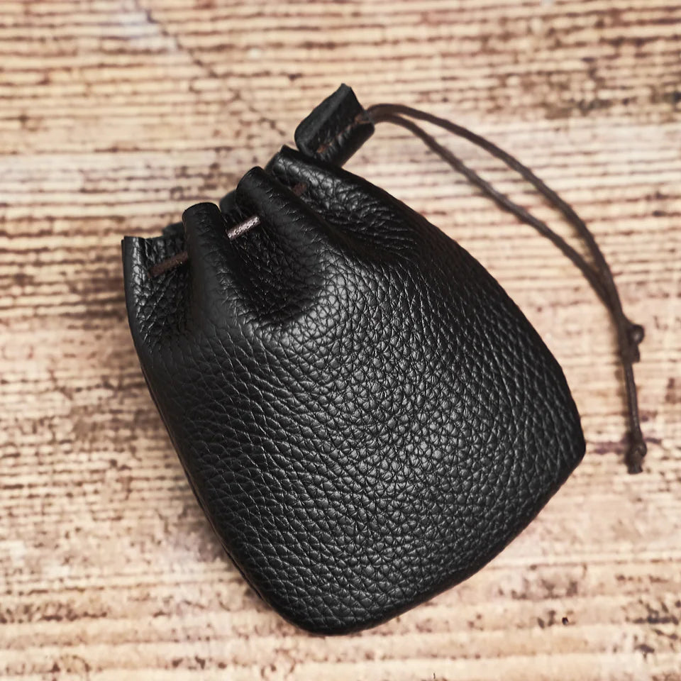 Vintage Coin Purse - Genuine Leather Drawstring Wallet